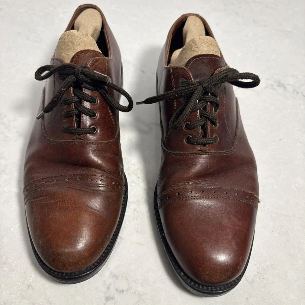 Johnson & Murphy Men's Shoes 10.5 M Brown Oxford LEATHER MADE IN ITALY 20-3240